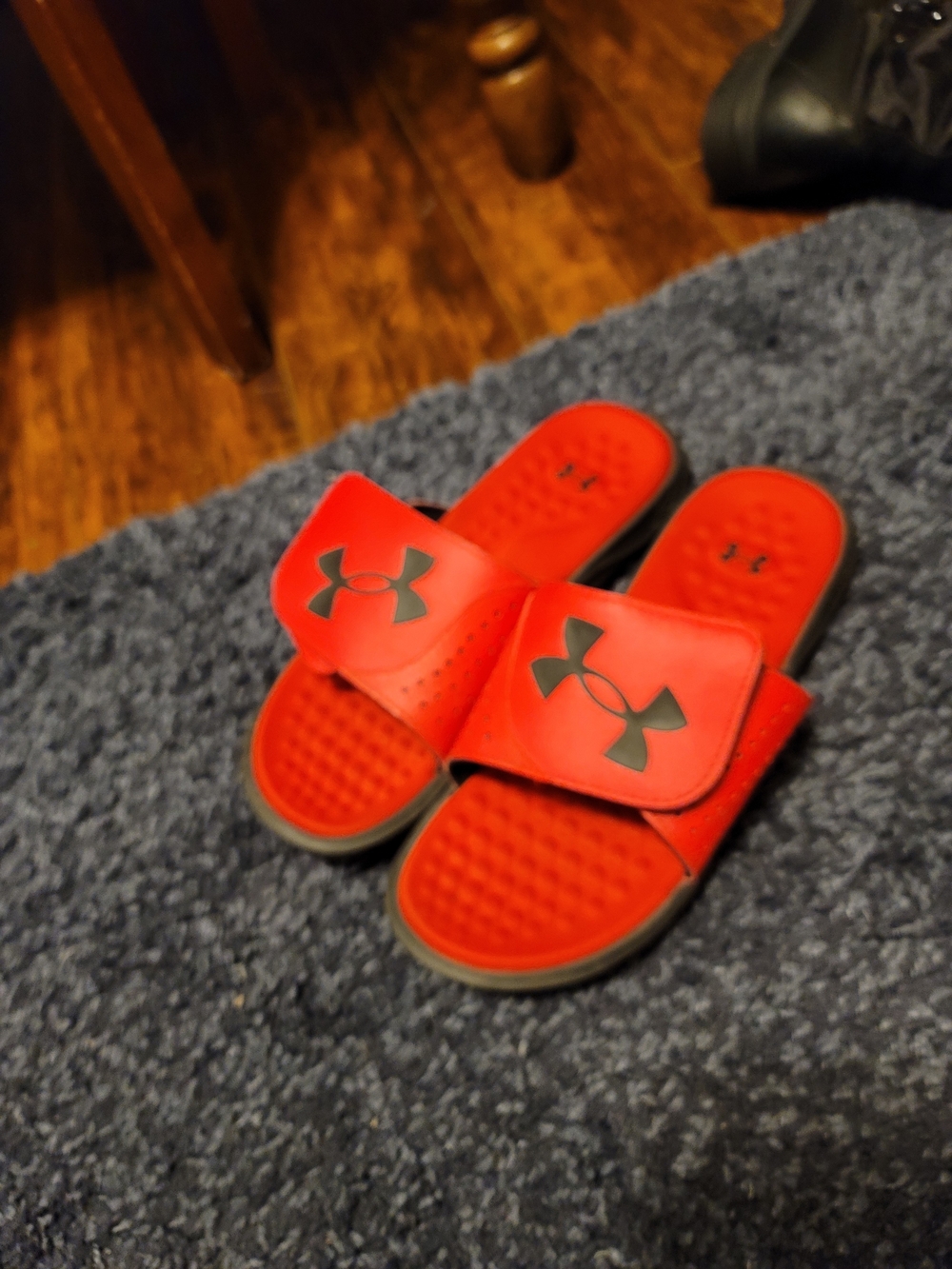 Under Armour Kids Red Slide Sandals with Black Logo